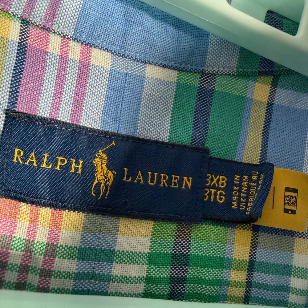 Ralph Lauren Shirt Mens 3XB Blue Plaid Short Sleeve Button Down Flesh Pony - Picture 5 of 9